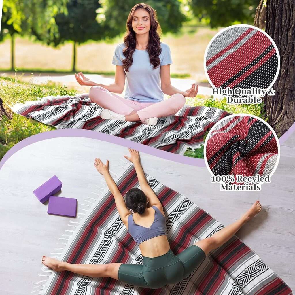 6 Pcs Restorative Yoga Kit Include Rectangular Yoga Bolster Yoga Mexican Blanket Yoga Blocks with Strap Eye Pillow for Exercise Workout Stretching Meditation Outdoor Camping Pilates Fitness Accessory