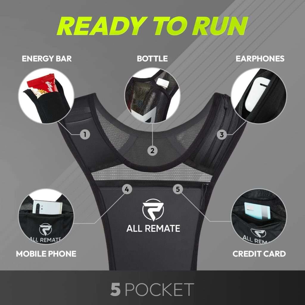 ALL REMATE Running Vest Chest Phone Holder, Adjustable Reflective Training Workout Gear with Mesh Pocket – Breathable, Light Weight, Comfortable with Phone and Card Pockets.