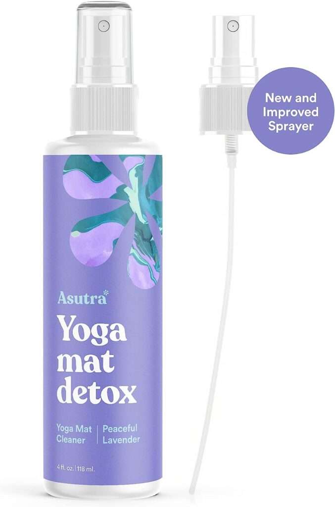 ASUTRA Natural  Organic Yoga Mat Cleaner (Peaceful Lavender Aroma), 4 fl oz | Safe for All Mats  No Slippery Residue | Cleans, Restores, Refreshes | Comes w/ Microfiber Cleaning Towel
