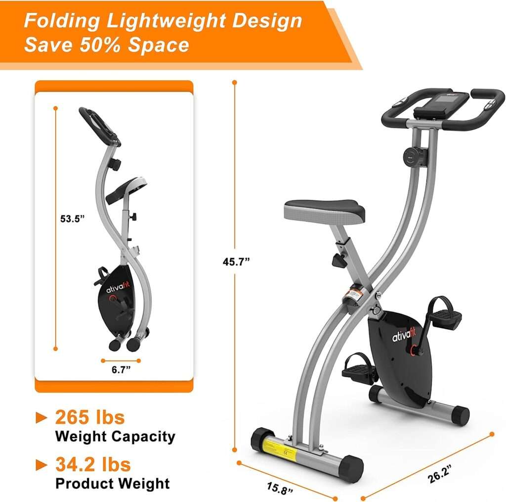ATIVAFIT Exercise Bike Foldable Fitness Indoor Cycling Bike Magnetic 3 in 1 Upright Recumbent Exercise Bike for Home Workout