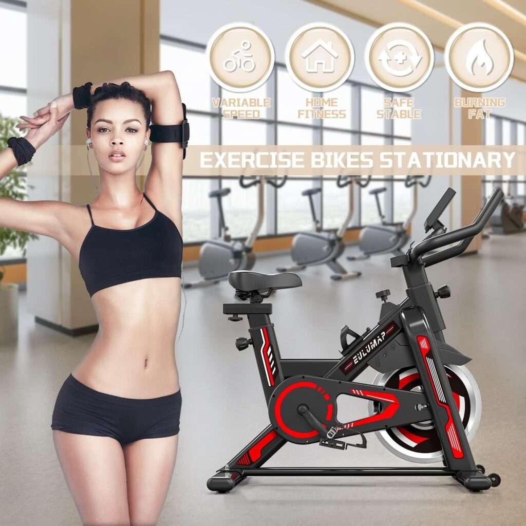 Exercise Bike - Stationary Indoor Cycling Bike for Home GYM with Tablet Holder and LCD Monitor,Silent Belt Drive,Comfortable seat and quiet flywheel
