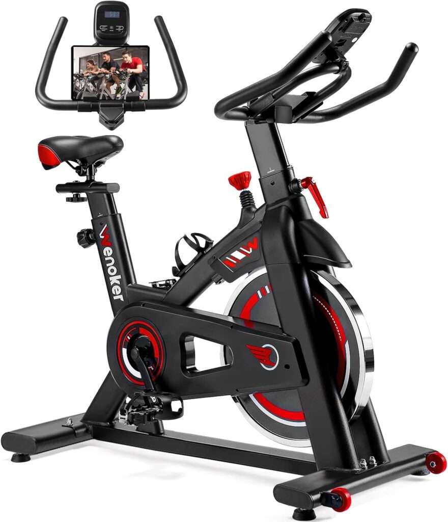 Exercise Bike, WENOKER Stationary Bike for Home, Indoor Bike with Silent Belt Drive, Heavy Flywheel, Comfortable Seat Cushion and Upgraded LCD Monitor (Newest Version)
