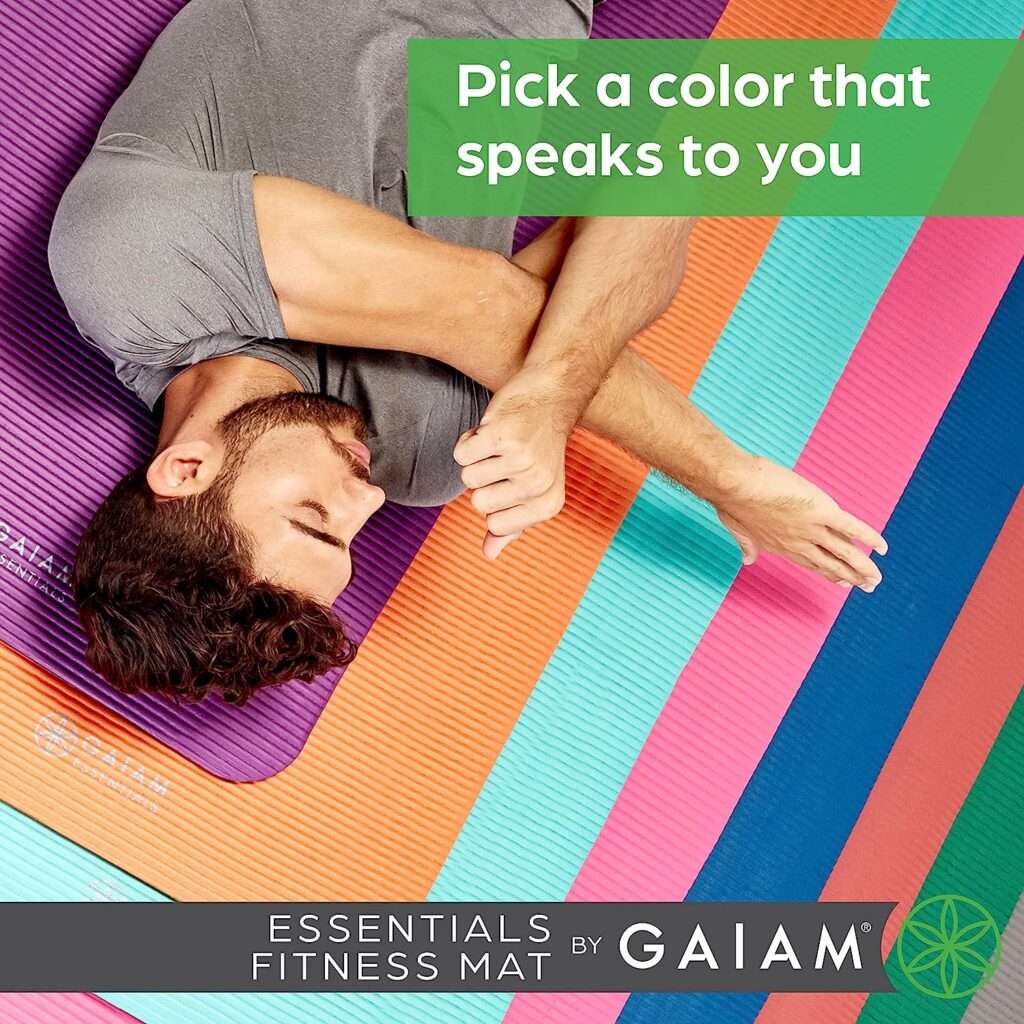 Gaiam Essentials Thick Yoga Mat Fitness  Exercise Mat with Easy-Cinch Yoga Mat Carrier Strap, 72L x 24W x 2/5 Inch Thick