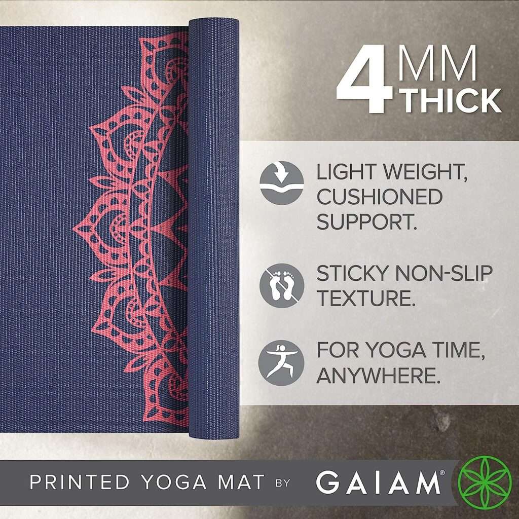 Gaiam Print Yoga Mat, Non Slip Exercise  Fitness Mat for All Types of Yoga, Pilates  Floor Exercises