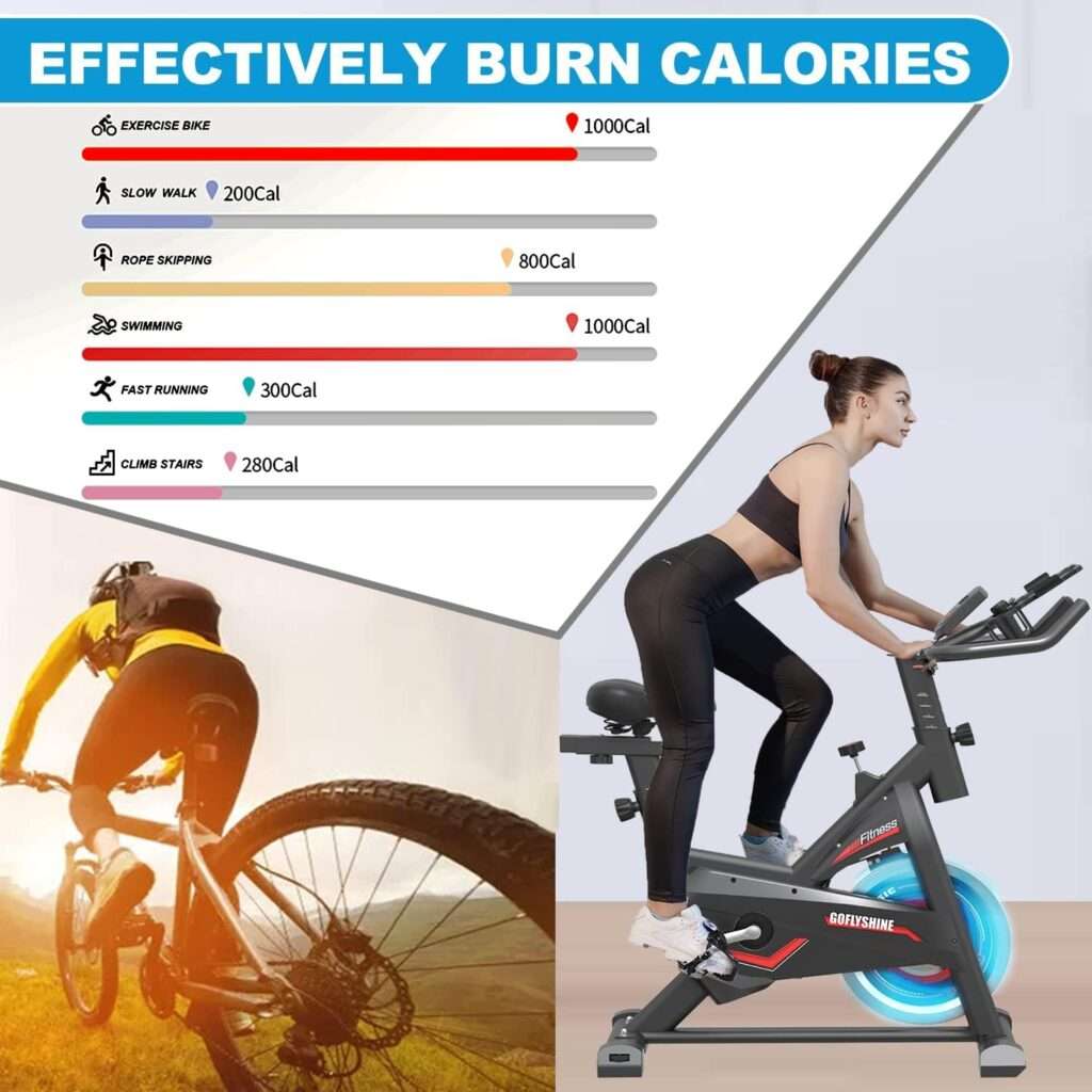 GOFLYSHINE Exercise Bikes Stationary,Exercise Bike for Home Indoor Cycling Bike for Home Cardio Gym,Workout Bike with Ipad Mount  LCD Monitor,Silent Belt Drive