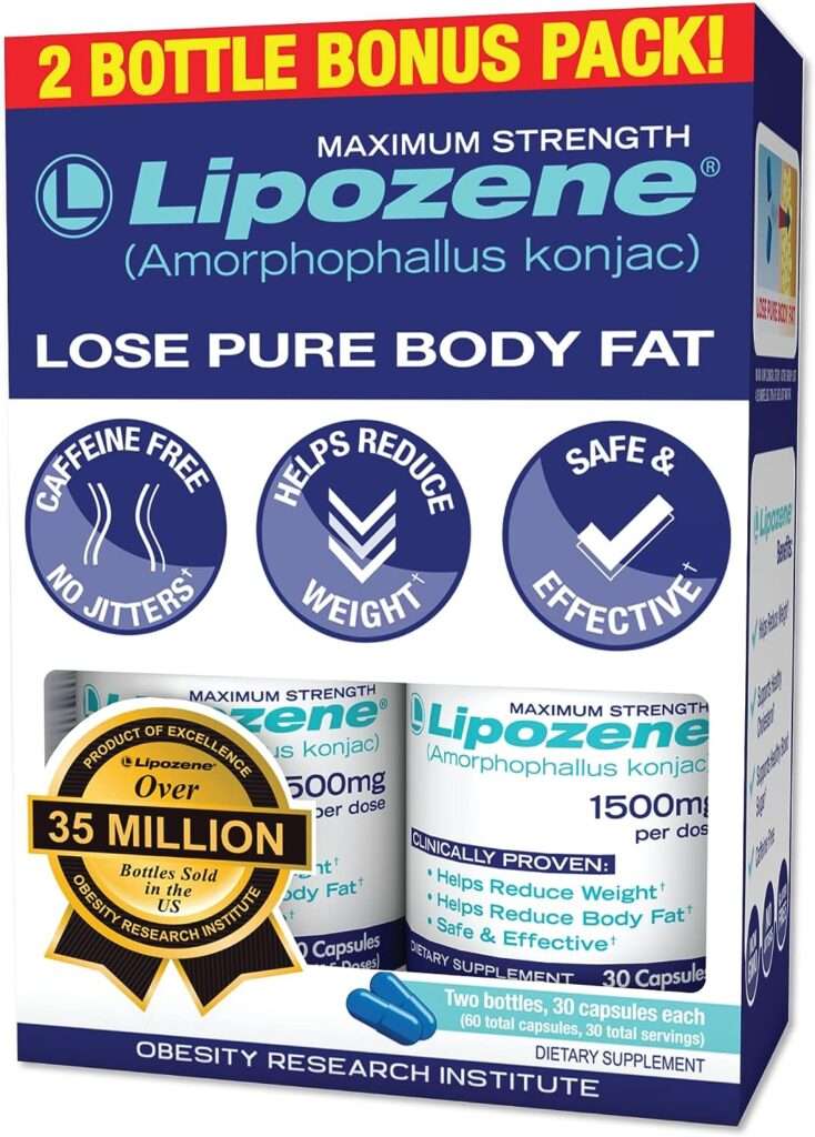 Lipozene Diet Pills - Weight Loss Supplement - Appetite Control - Two Bottles of 30 Capsules, 60 Capsules Total – No Stimulants