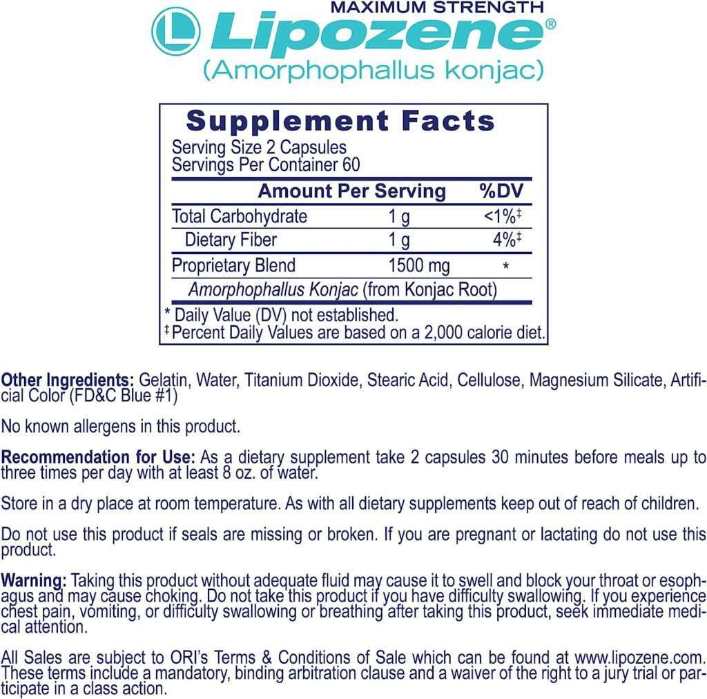 Lipozene MEGA Bottle - 120 Capsules, Making it Our Largest Size Available - Appetite Suppressant