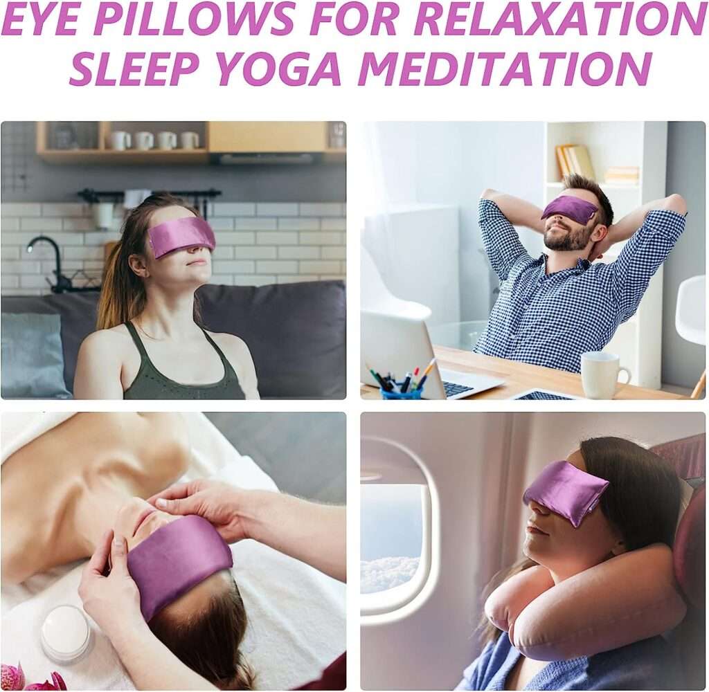 RelaxCoo Lavender Eye Pillow for Relaxation, Yoga, Sleeping, Weighted Eye Mask Heated for Headache, Sinus, Dry Eyes Relief, Moist Heat Eye Compress, Meditation Accessories with Aromatherapy, Pack of 2