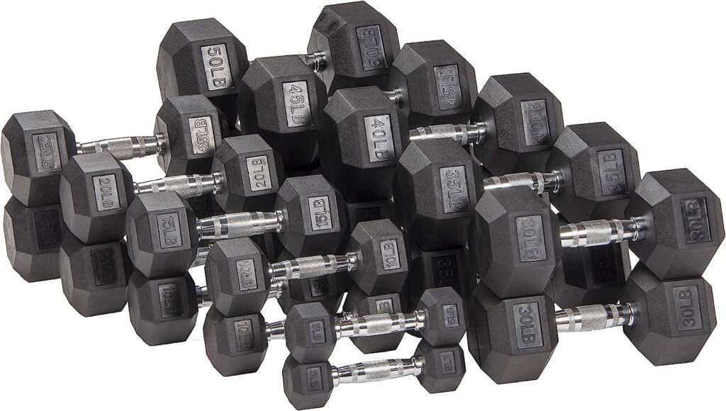 Signature Fitness Colored Rubber Encased Hex Dumbbell, Pairs or Sets, Multiple Packages