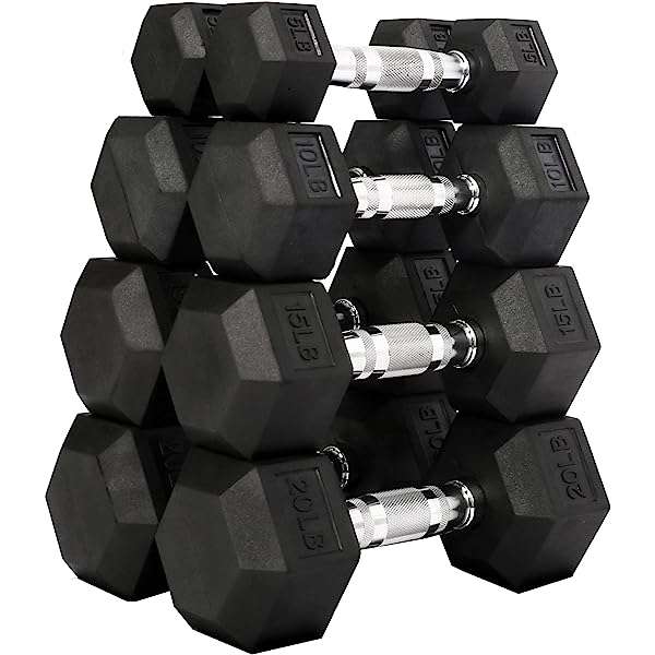 Signature Fitness Rubber Encased Hex Dumbbell, Pairs or Sets, Multiple Packages