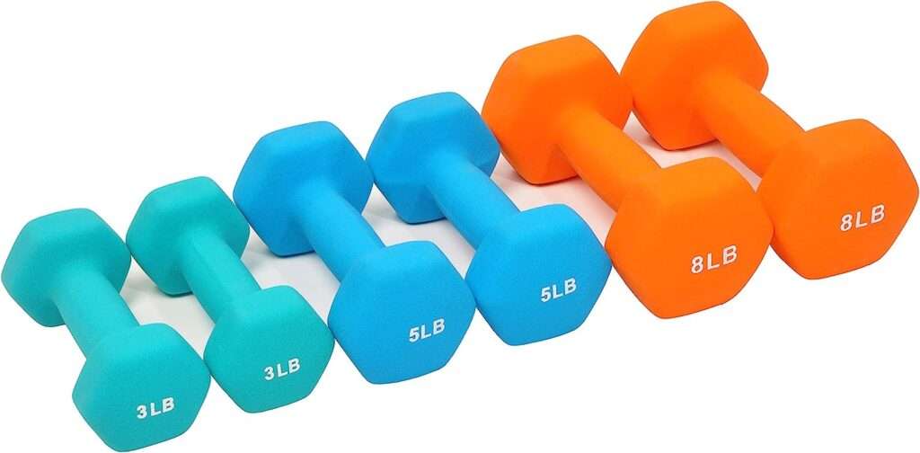 Signature Fitness Set of 2 Neoprene Dumbbell Hand Weights, Anti-Slip, Anti-roll, Hex Shape Colorful
