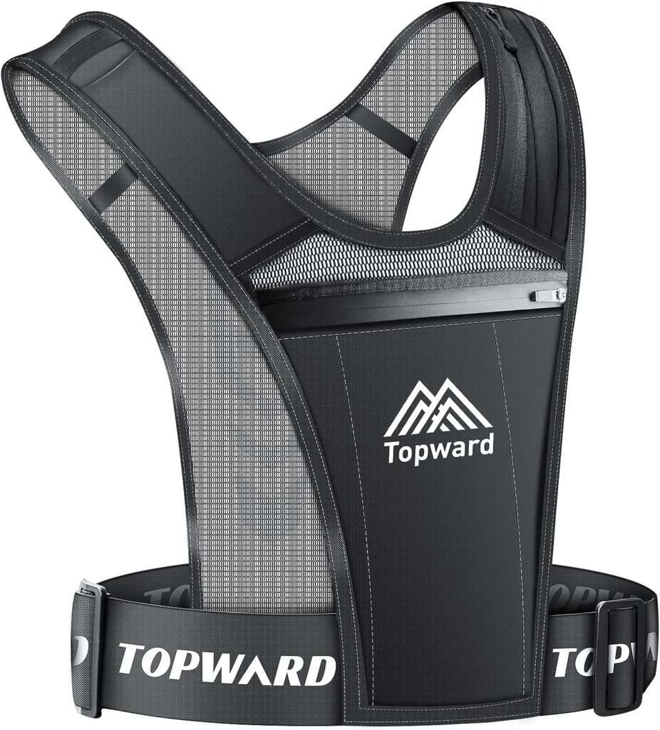 Topward Running Vest Phone Holder for Men Women, Waterproof Cell Phone  Key Pouch, Reflective Hydration Vest Train Free Workout Gear - Lightweight, Breathable Mesh Pockets - Adjustable Waistband