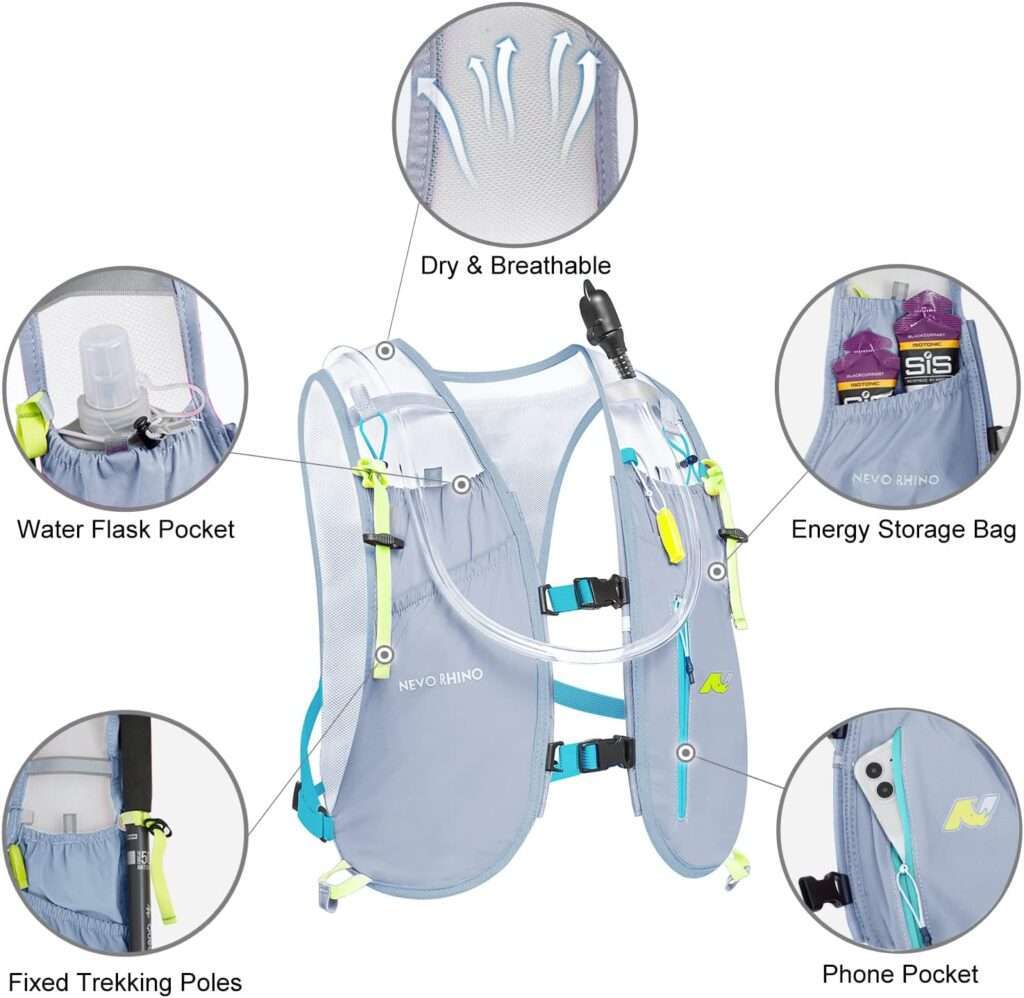 Waterproof Running Hydration Vest, 5.5L Breathable Running Hydration Pack with 2L TPU Water Bladder, 6.0 oz Lightweight