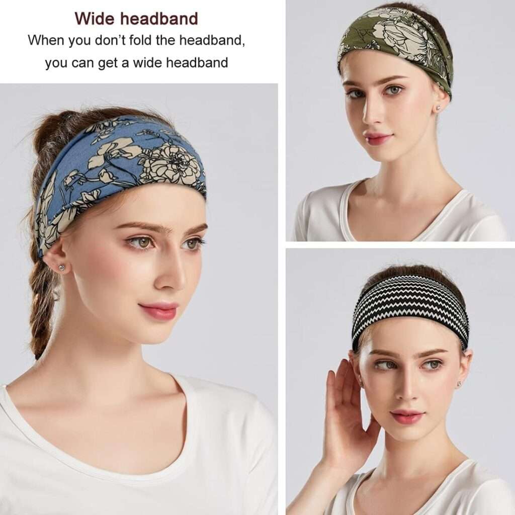 YONUF Boho Headbands For Women Fashion Wide Headband Yoga Workout Head Bands Hair Accessories Band 6 Pack