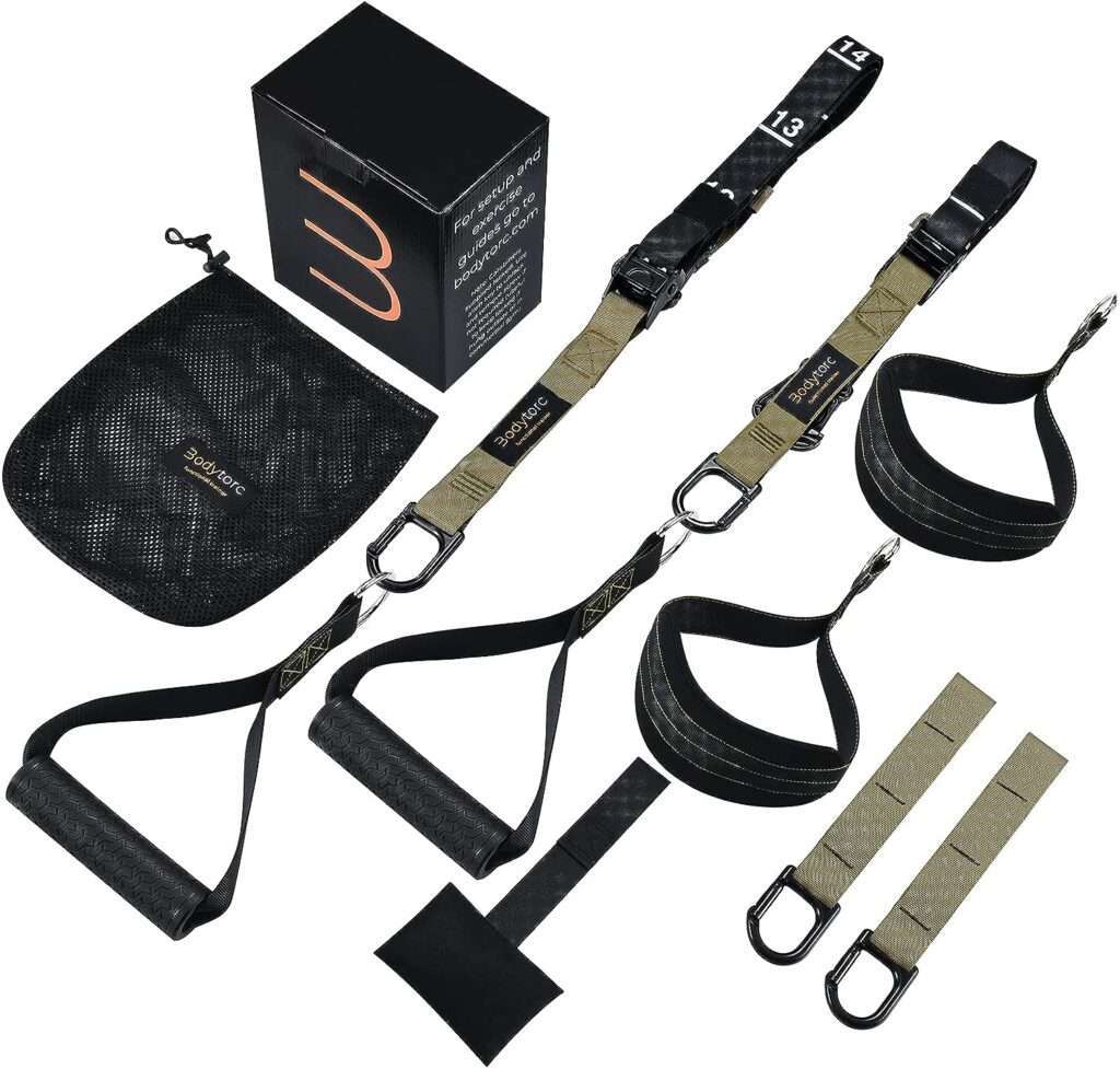 Bodytorc Suspension Trainer, Bodyweight Training Straps for Full Body Workouts at Home, Includes Door Anchor, Extension Arms and Advanced Foot Straps.
