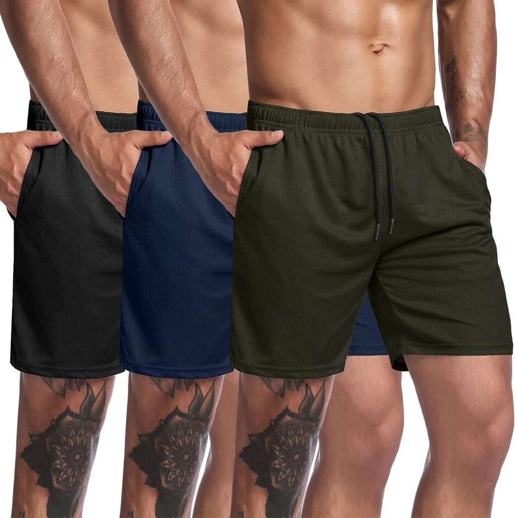 COOFANDY Mens 3 Pack Workout Gym Shorts Mesh Athletic Shorts Lightweight Bodybuilding Training Short Pants with Pockets