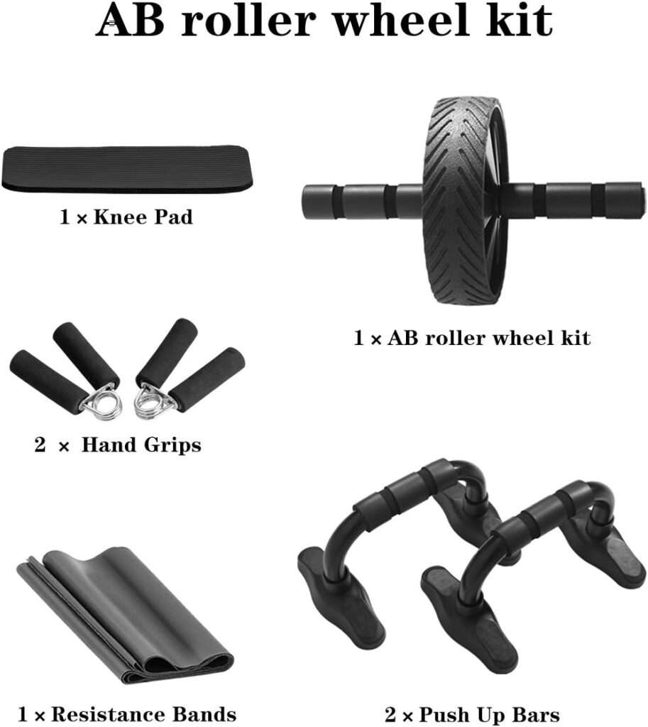 Max4out Ab Roller Wheel for Abs Workout, 7-IN-1 Ab Roller Kit with Knee Pad, Push Up Bars, Hand Grips and Resistance Bands for Men Women Abdominal Exercise - Ab Workout - Home Workout Equipment