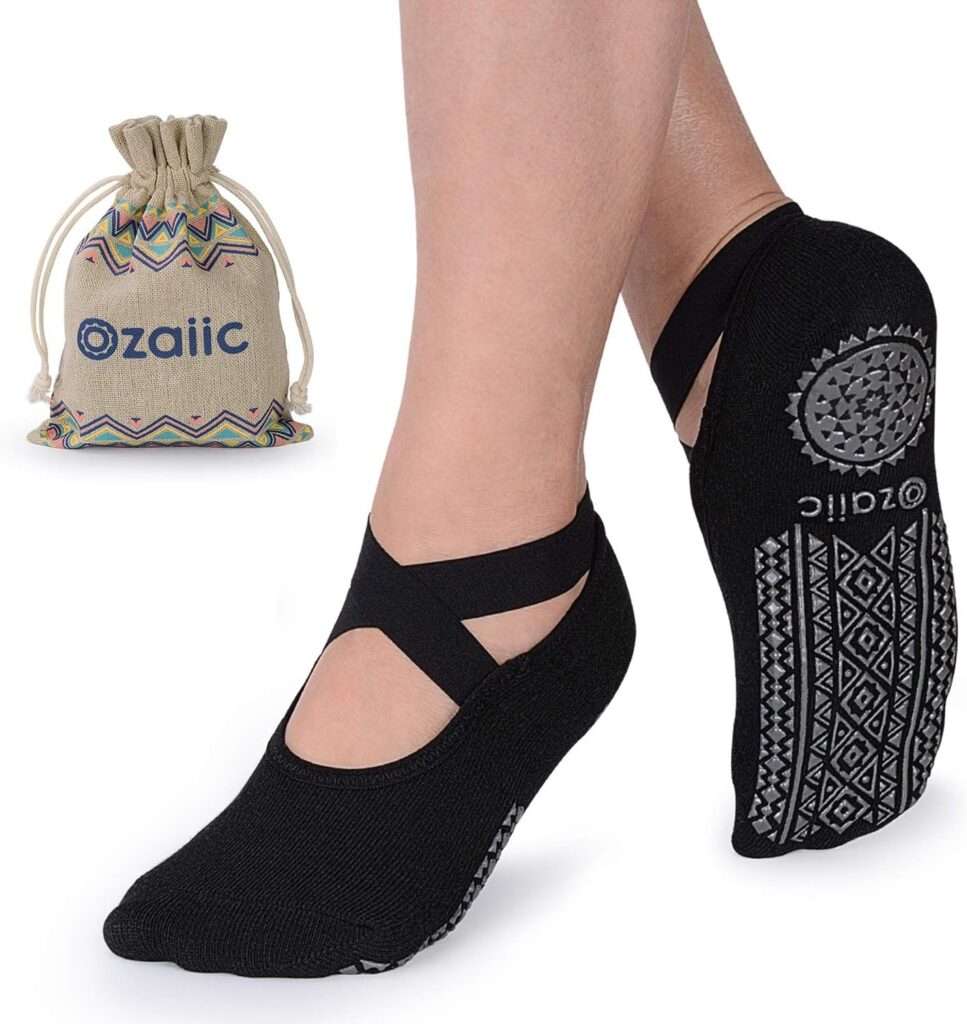 Ozaiic Yoga Socks for Women Non-Slip Grips  Straps, Ideal for Pilates, Pure Barre, Ballet, Dance, Barefoot Workout
