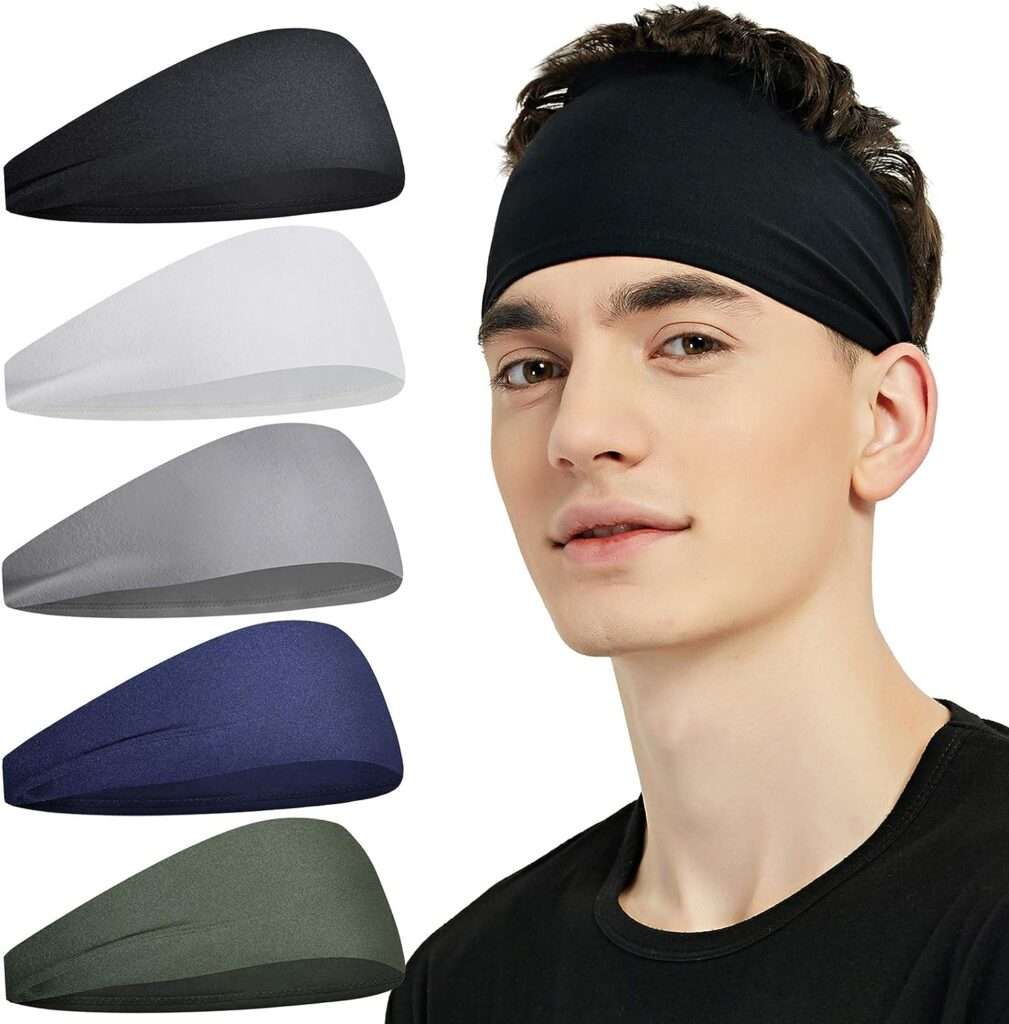 Pilamor Sports Headbands for Men (5 Pack),Moisture Wicking Workout Headband, Sweatband Headbands for Running,Cycling,Football,Yoga,Hairband for Women and Men