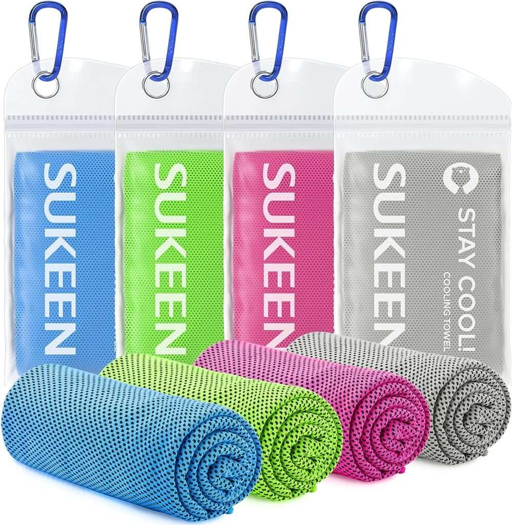 Sukeen [4 Pack Cooling Towel (40x12), Ice Towel, Soft Breathable Chilly Towel, Microfiber Towel for Yoga, Sport, Running, Gym, Workout,Camping, Fitness, Workout  More Activities