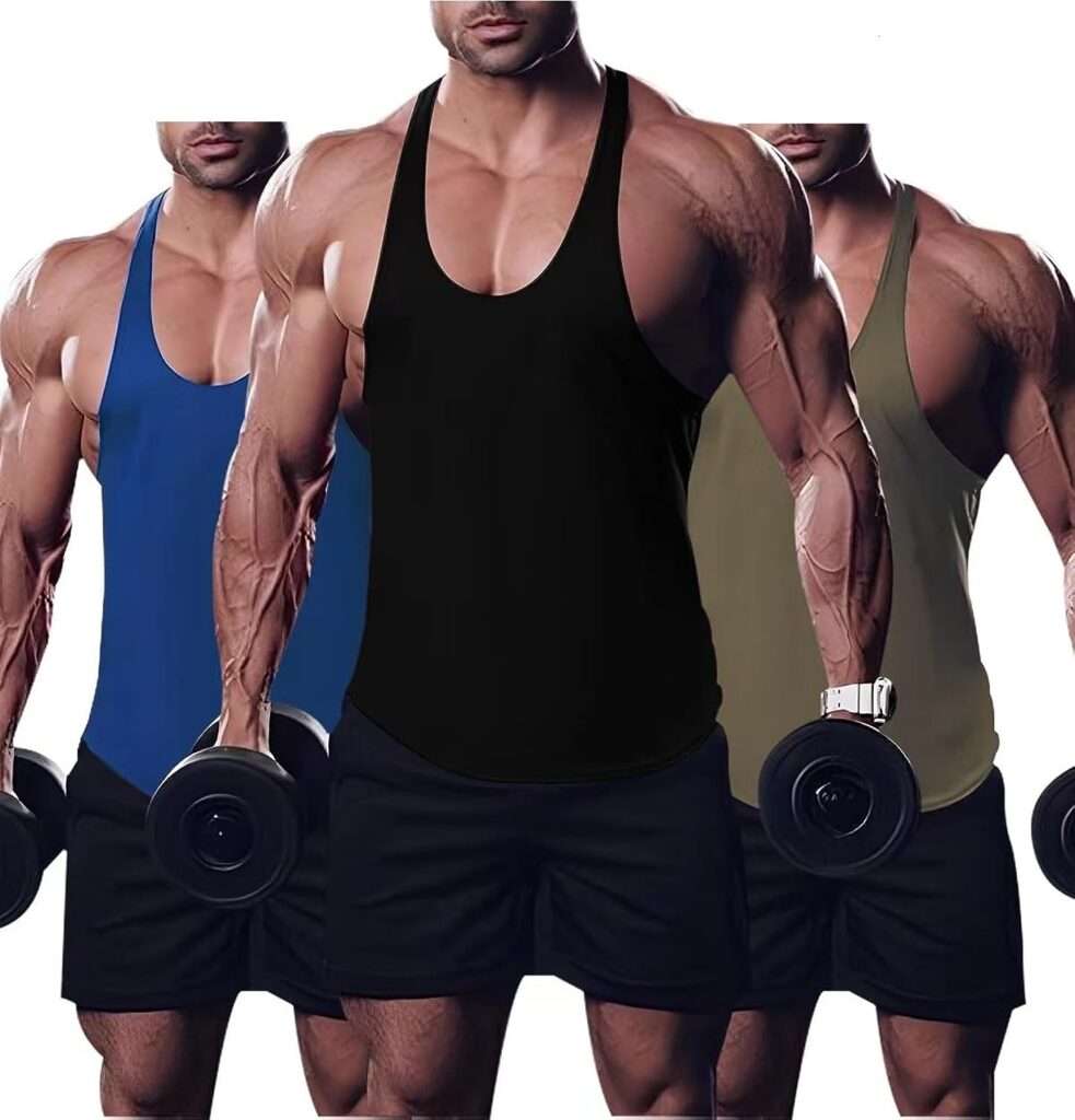TNWUBOLN Mens Stringer Bodybuilding Workout Gym Tank Tops Training Cotton Fitness Y Back T Shirts