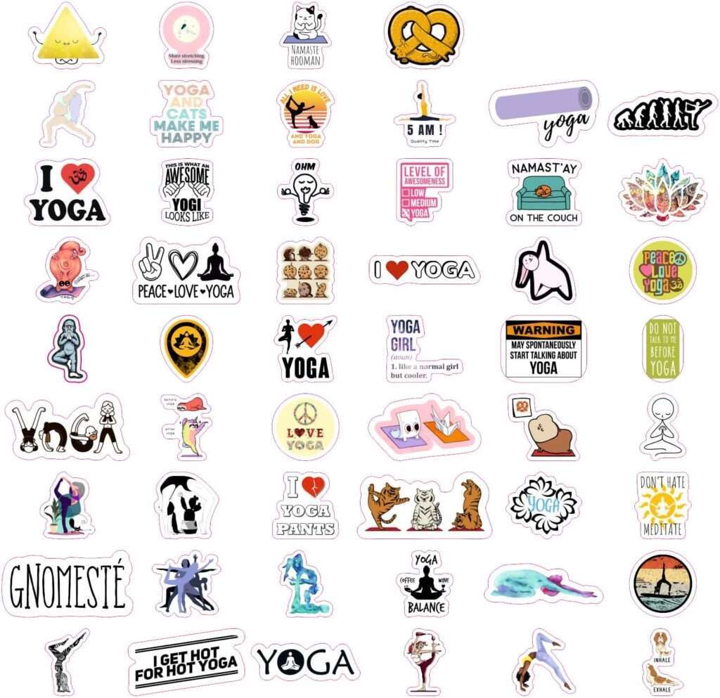100Pcs Yoga Stickers and Decals, Yoga Gifts for Women, Yoga Gifts for Yoga Instructor, Yoga Lover, Yoga Gifts for Mom, Yoga Stickers for Laptop and Water Bottles, Yoga Accessories, Yoga Mat Stickers