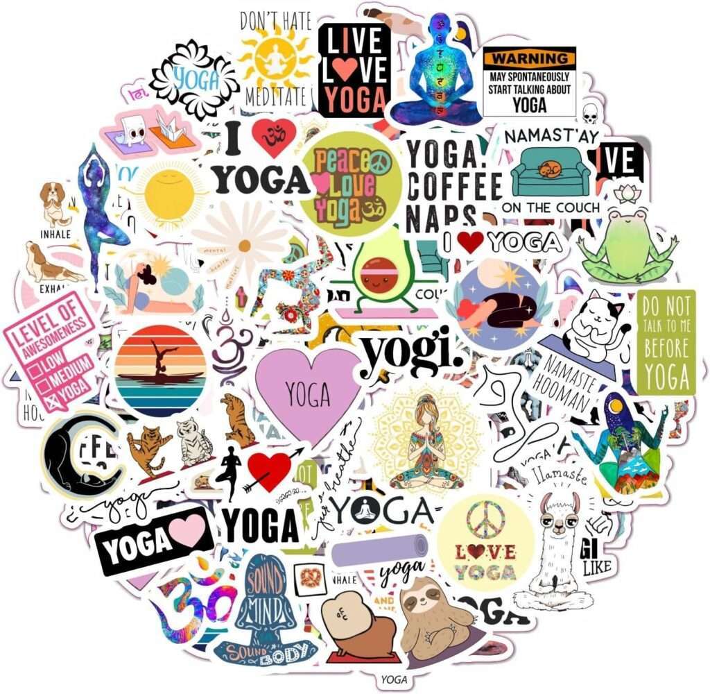 100Pcs Yoga Stickers and Decals, Yoga Gifts for Women, Yoga Gifts for Yoga Instructor, Yoga Lover, Yoga Gifts for Mom, Yoga Stickers for Laptop and Water Bottles, Yoga Accessories, Yoga Mat Stickers