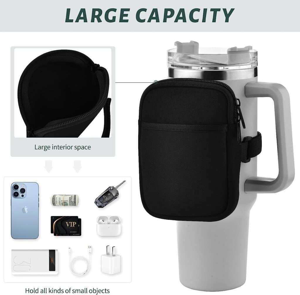 2 Pack Water Bottle Pouch for Stanley Cup Accessories 40 OZ with Dual Zipper Portable Tumbler Bag for Gym Running Water Bottle Tumbler Bag for Phone Cards Keys Cash Sublimation Neoprene Pouch