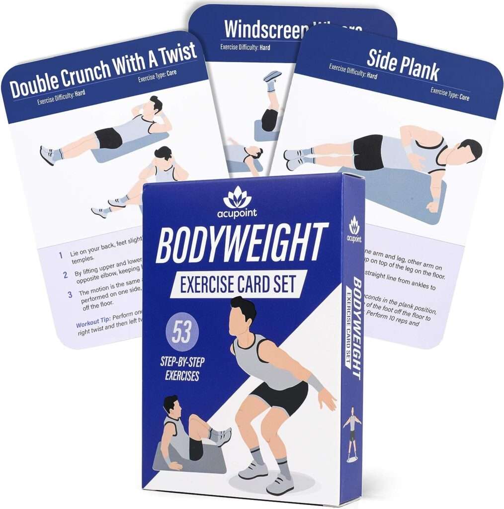 Acupoint Workout Cards  Exercise Cards – Bodyweight Fitness Card Deck – Great Bodyweight Exercises Flash Cards Guide For Fitness at Home  Gym – Personal Training Work Out Programs for Women  Men
