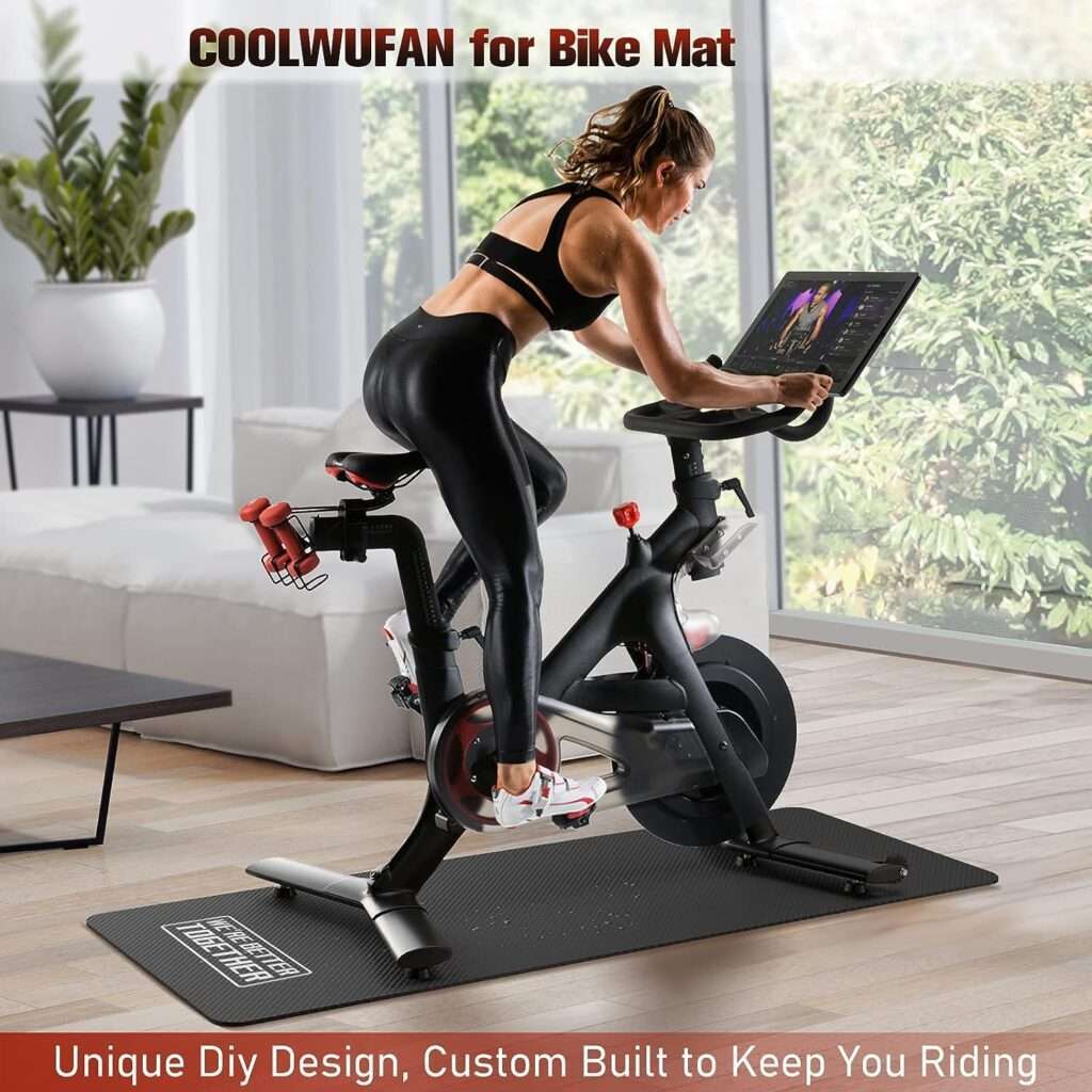 Bike Mat for Peloton Bike or Tread, COOLWUFAN Carpet Protection Exercise Thick Mats for Treadmill  Stationary Bike, Bike Mat, Exercise Mat for Indoor Cycling, Yoga Mat, Accessories for Peloton