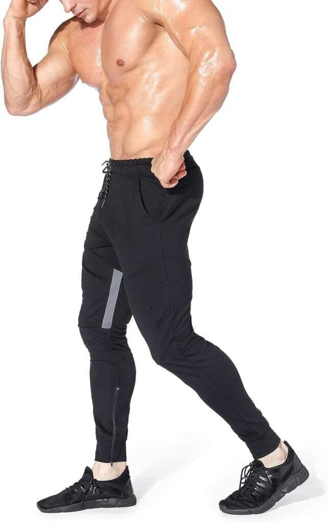 BROKIG Mens Thigh Mesh Gym Jogger Pants, Mens Casual Slim Fit Workout Bodybuilding Sweatpants with Zipper Pocket