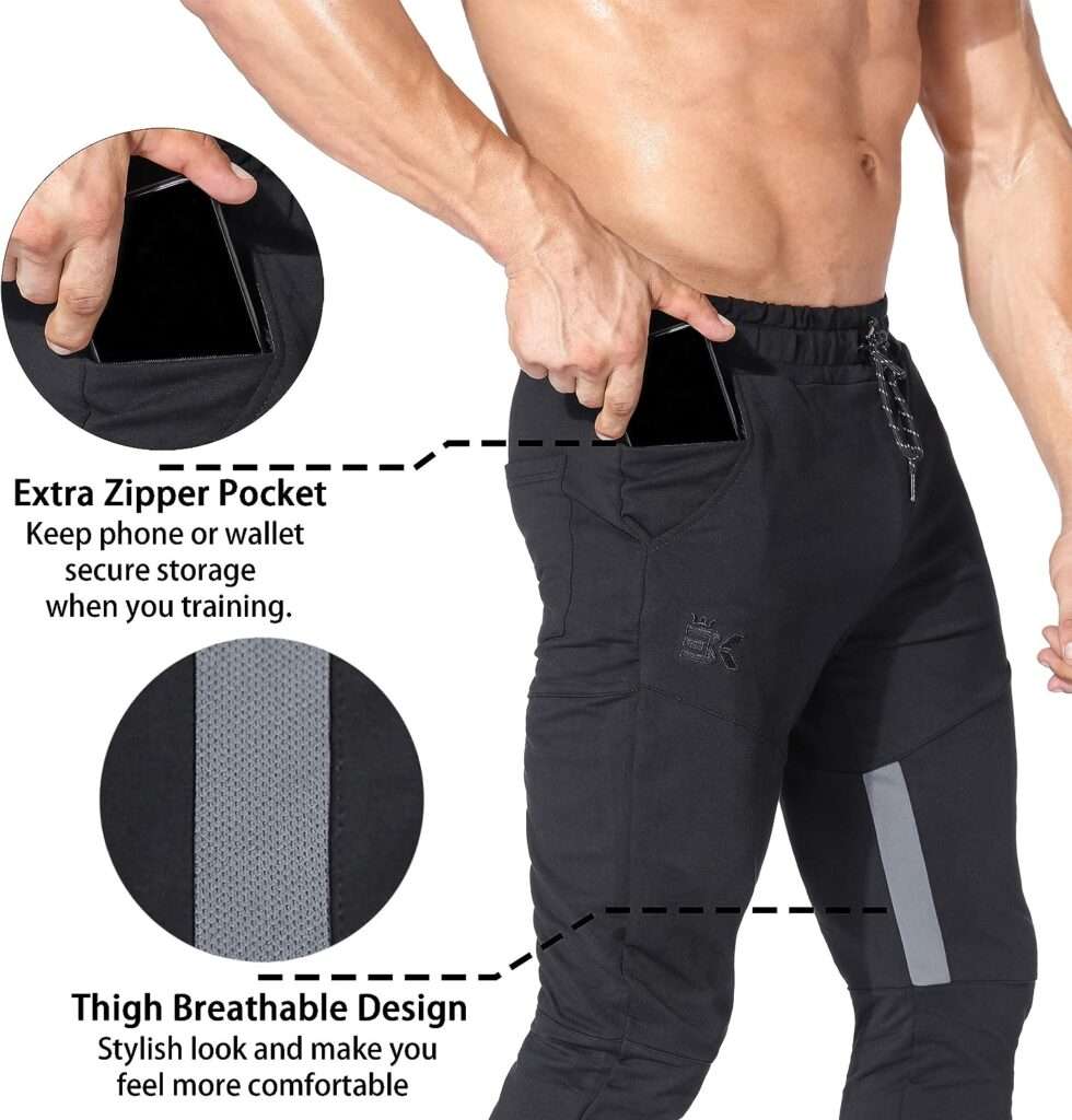 BROKIG Mens Thigh Mesh Gym Jogger Pants, Mens Casual Slim Fit Workout Bodybuilding Sweatpants with Zipper Pocket