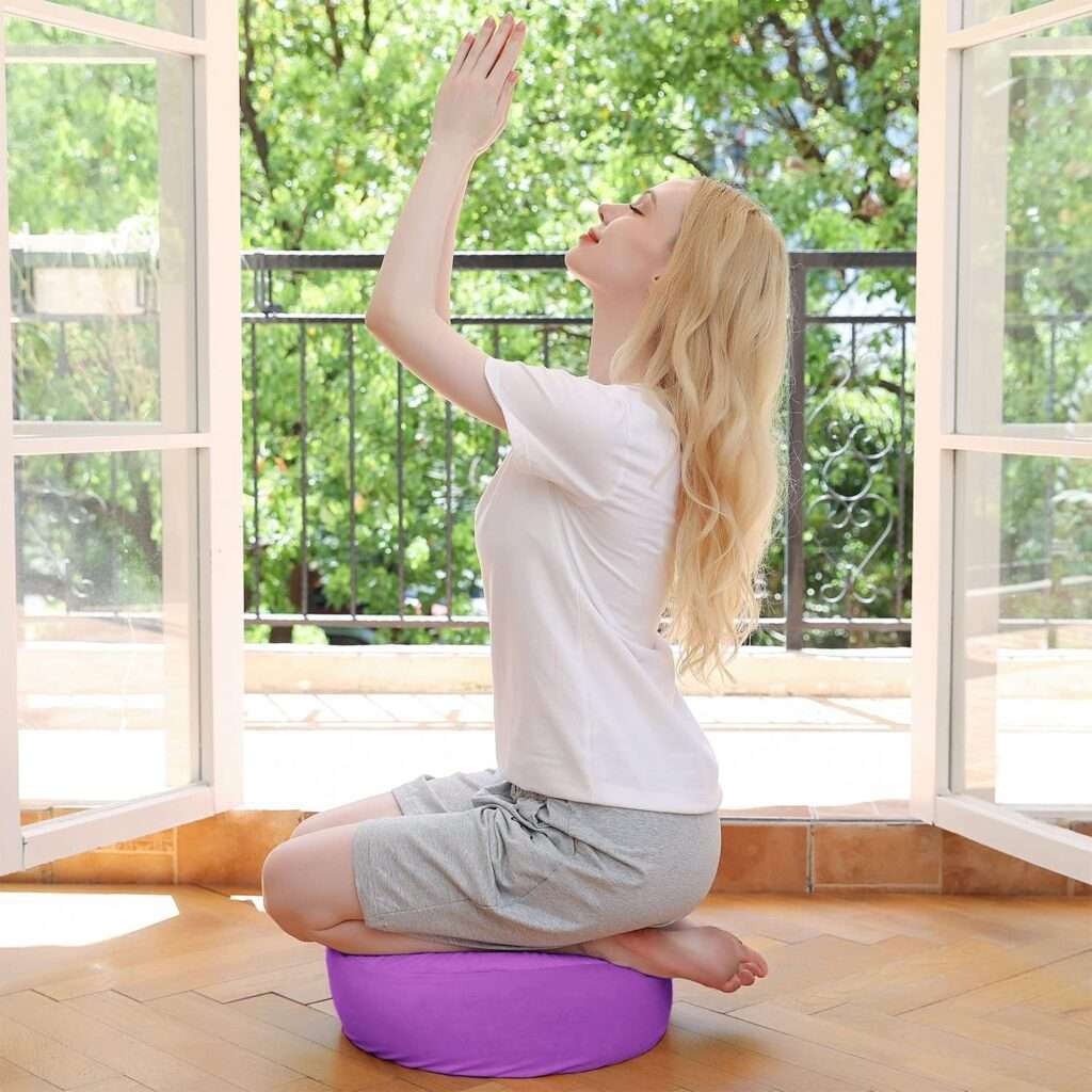 Buckwheat Large Meditation Cushion Floor Pillow - with 2 Covers 16x16x5.5 Meditation Pillow for Sitting on Floor, Zafu Yoga Meditation Accessories for Adults and Children (Purple)