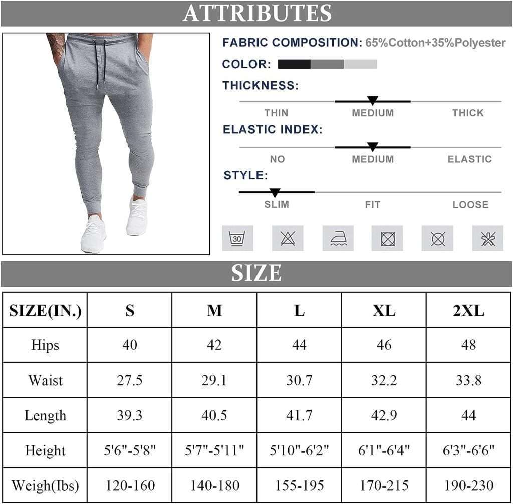 BUXKR Mens Slim Joggers Workout Pants for Gym Running and Bodybuilding Athletic Bottom Sweatpants with Deep Pockets