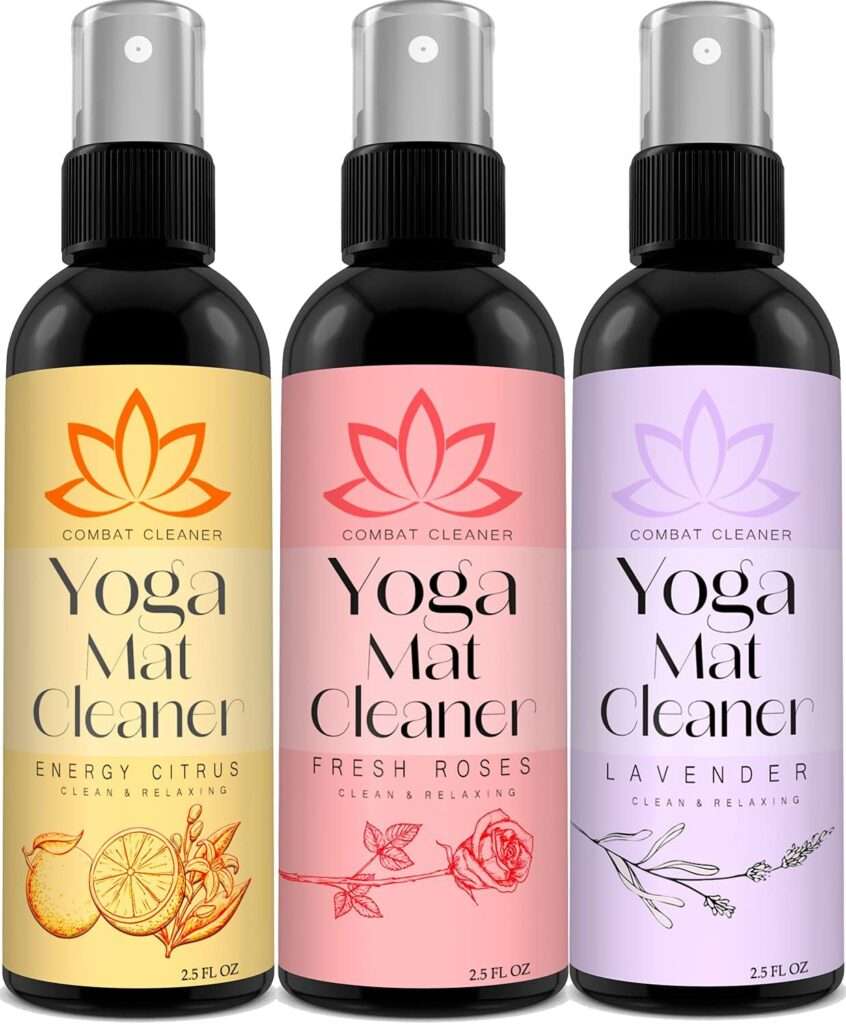 Combat Cleaner Yoga Mat Cleaner Spray Kit (Pack of 3) Includes a Microfiber Towel, Restores and Refreshes Yoga Mats (Lavender, Fresh Roses, Energy Citrus)