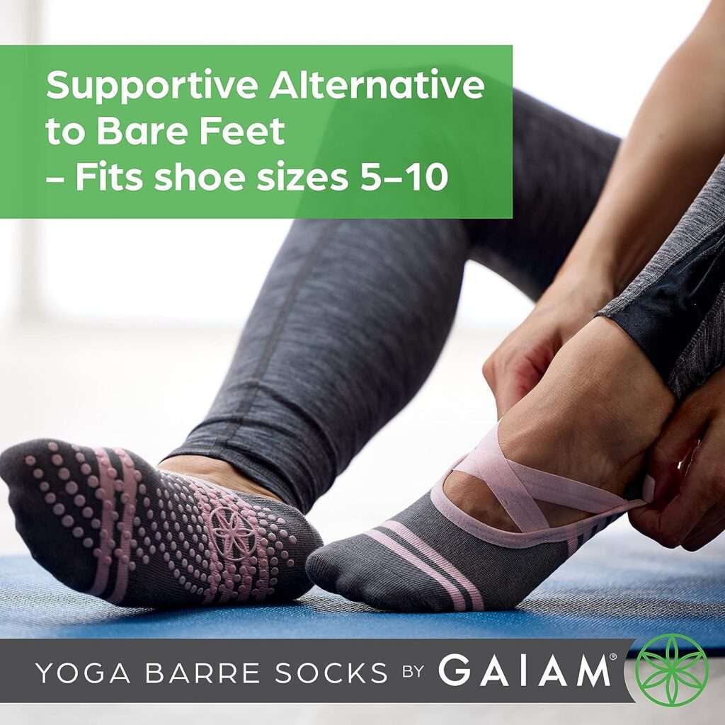 Gaiam Yoga Barre Socks - Non Slip Sticky Toe Grip Accessories for Women  Men