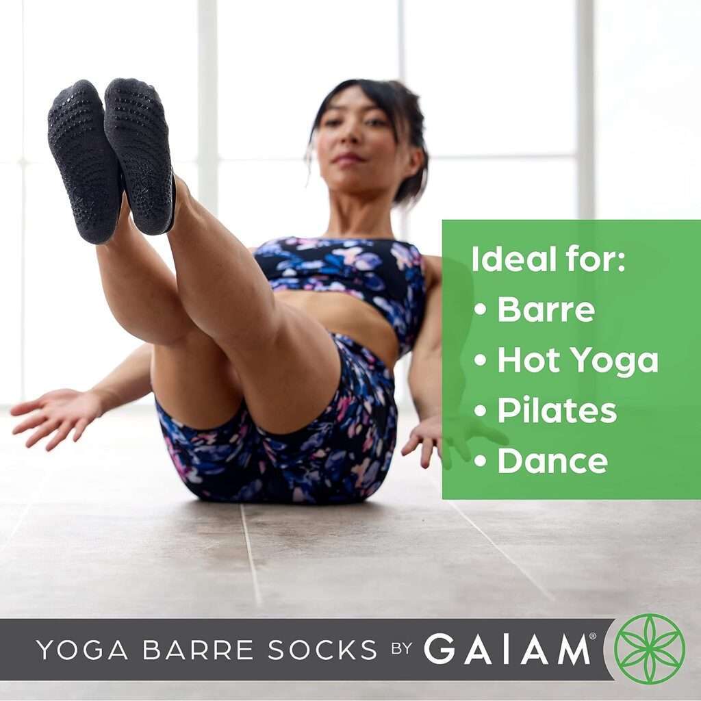 Gaiam Yoga Barre Socks - Non Slip Sticky Toe Grip Accessories for Women  Men