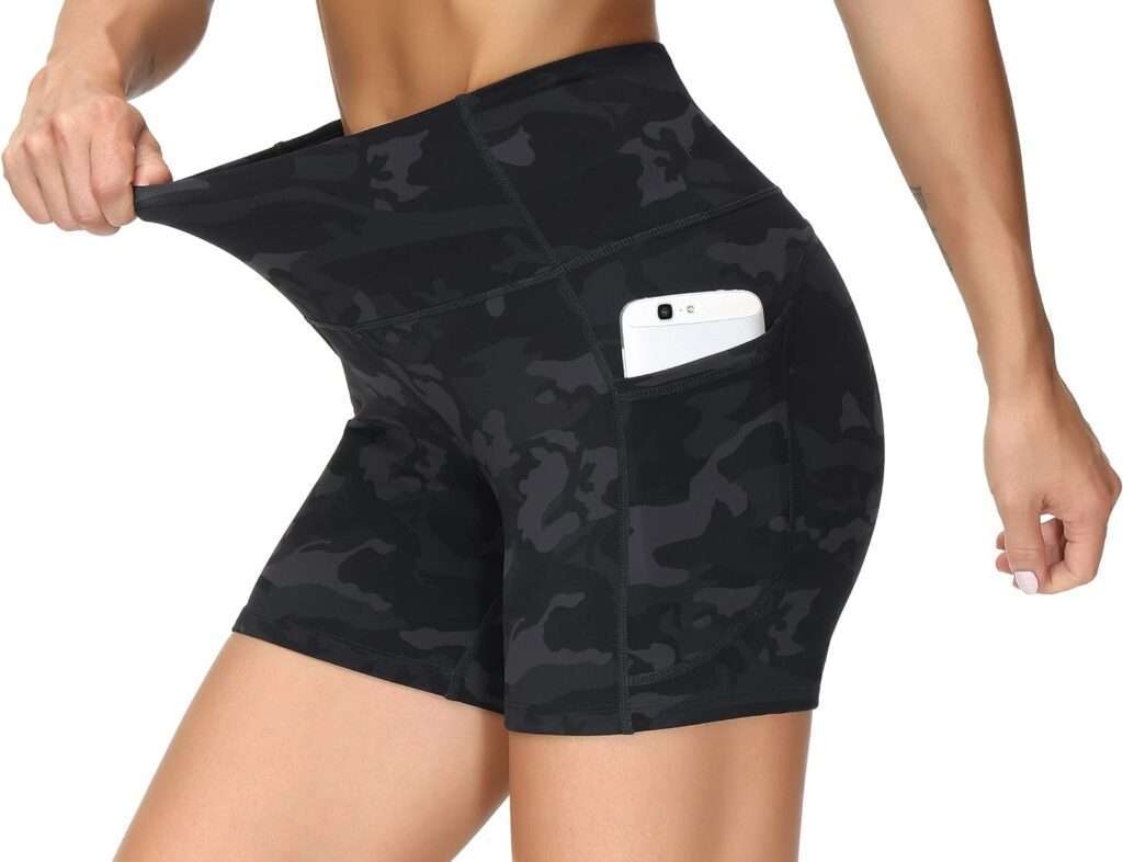 High Waist Yoga Shorts for Womens Tummy Control Fitness Athletic Workout Running Shorts with Deep Pockets