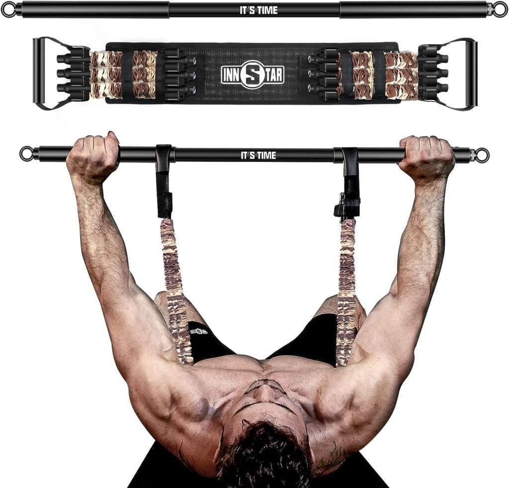 INNSTAR Adjustable Bench Press Band with Bar, Upgraded Push Up Resistance Bands, Portable Chest Builder Workout Equipment, Arm Expander for Home Workout,Gym,Fitness  Travel