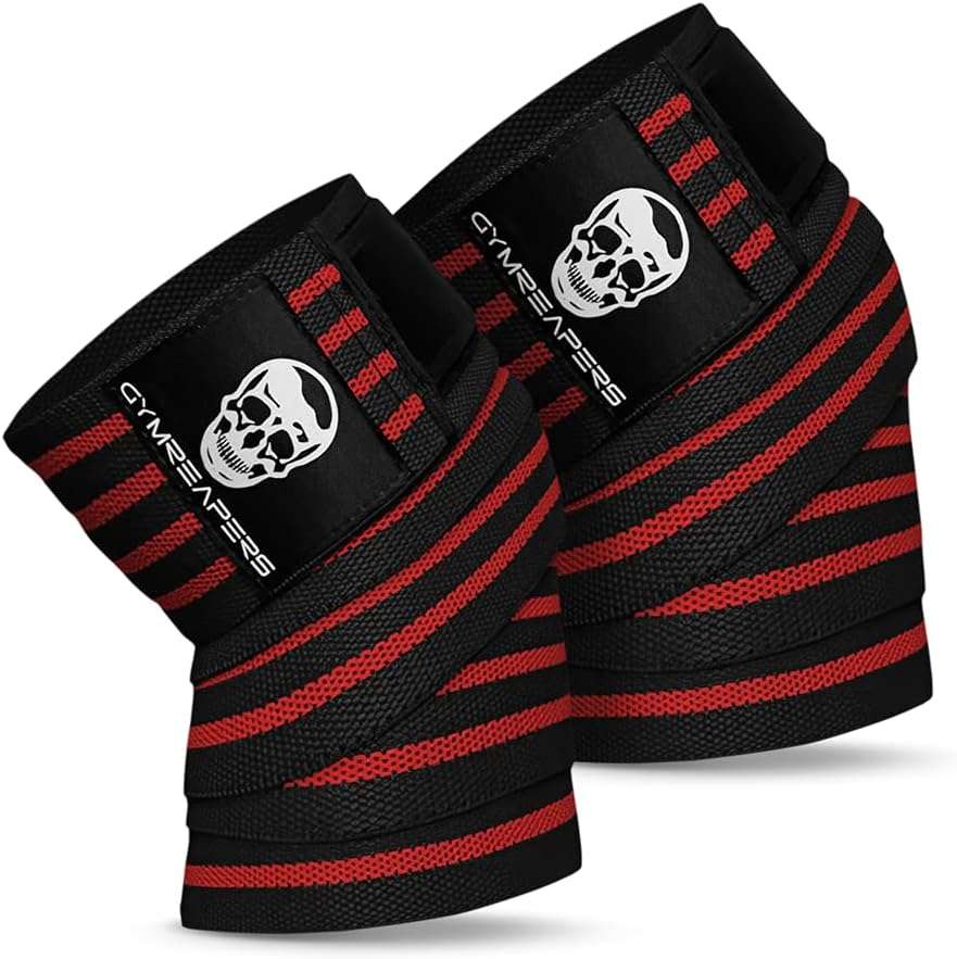 Knee Wraps (Pair) With Strap for Squats, Weightlifting, Powerlifting, Leg Press, and Cross Training - Flexible 72 inch Knee Wraps for Squatting - For Men  Women
