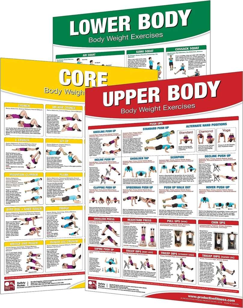 Laminated Bodyweight Workout Set of Posters/Charts - Bodyweight Training - Created by University Accredited Fitness Experts - Bodyweight Exercises - ... Chest Workout - Bodyweight Leg Work