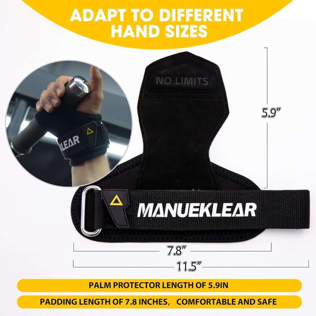 MANUEKLEAR Lifting Wrist Wraps Weight Lifting Gloves for Women and Men, Lifting Straps for Weightlifting with Cushion Wrist Loop, Leather Wrist Straps for Deadlifting, Powerlifting