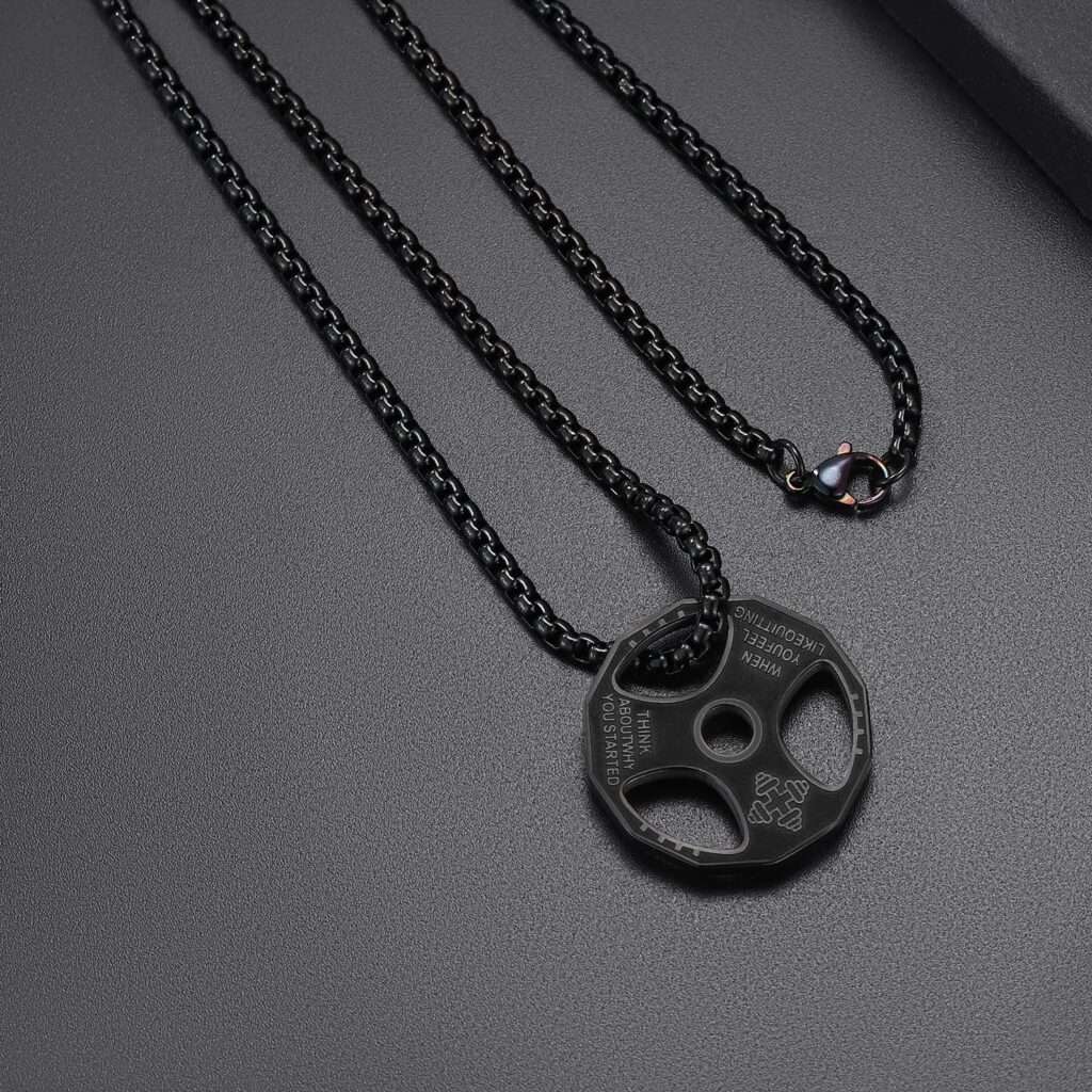 Men Womens Dumbbell Pendant Necklace Stainless Steel Couples Barbell Pendant Fitness Gym Sports Dumbbell Weight Lifters Barbell Chain Jewelry