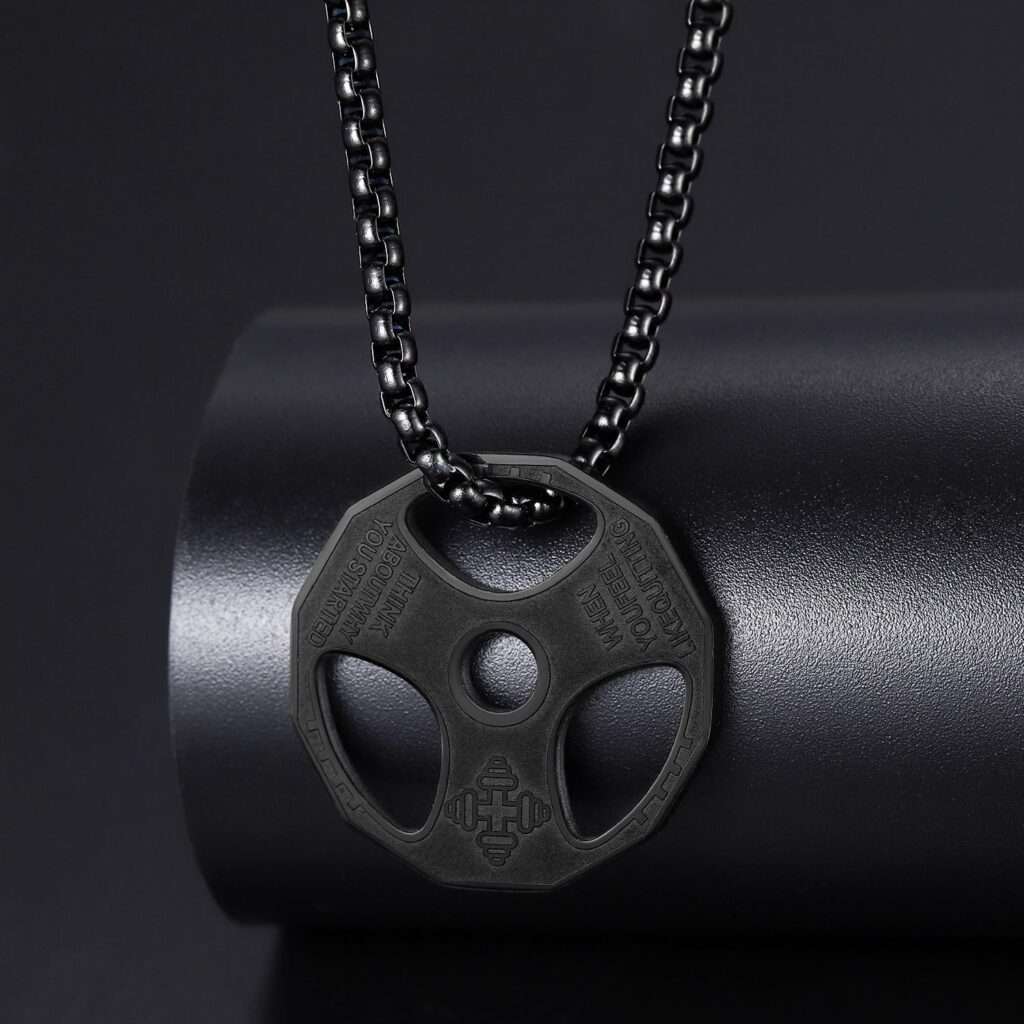 Men Womens Dumbbell Pendant Necklace Stainless Steel Couples Barbell Pendant Fitness Gym Sports Dumbbell Weight Lifters Barbell Chain Jewelry