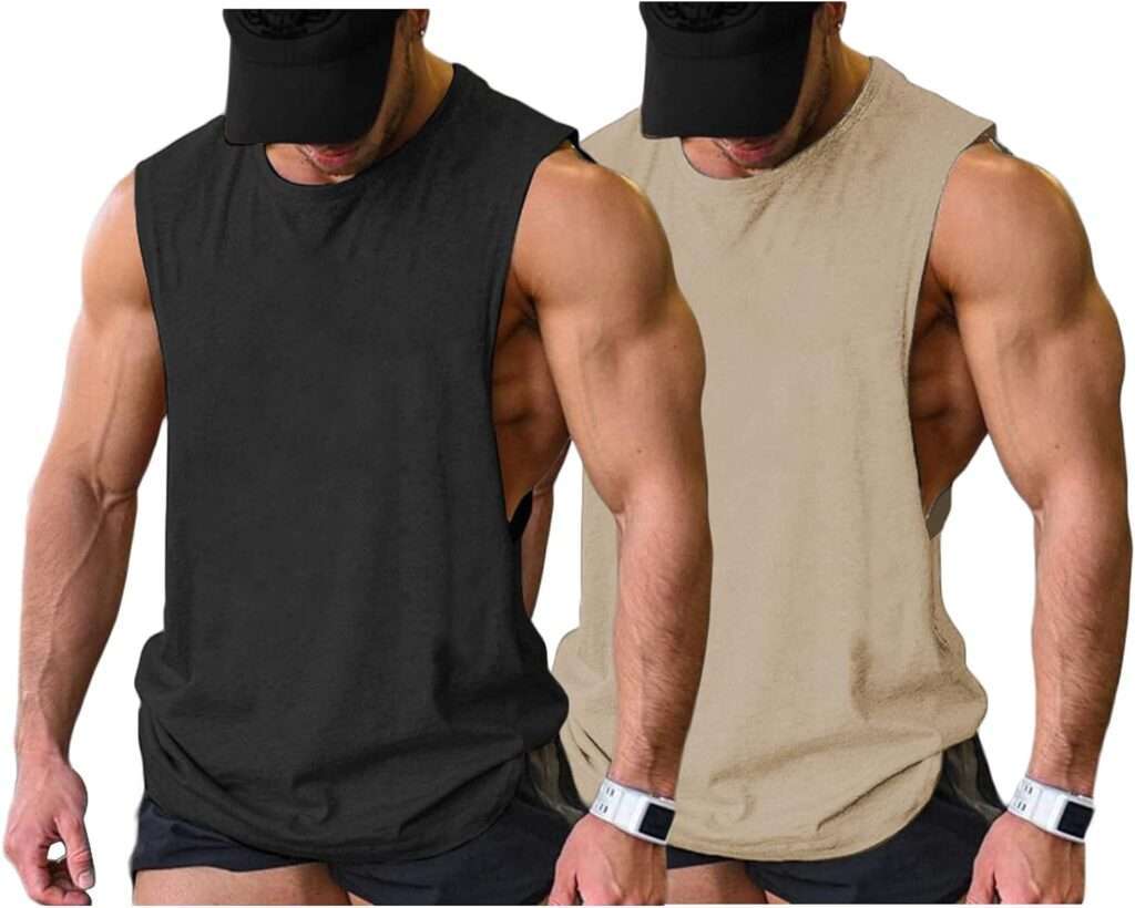Men Workout Tank Top 2 Pack Gym Bodybuilding Sleeveless Muscle T Shirts