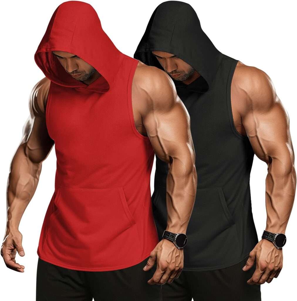 Mens 2 Pack Workout Hooded Tank Tops Bodybuilding Muscle Cut Off T Shirt Sleeveless Gym Hoodies
