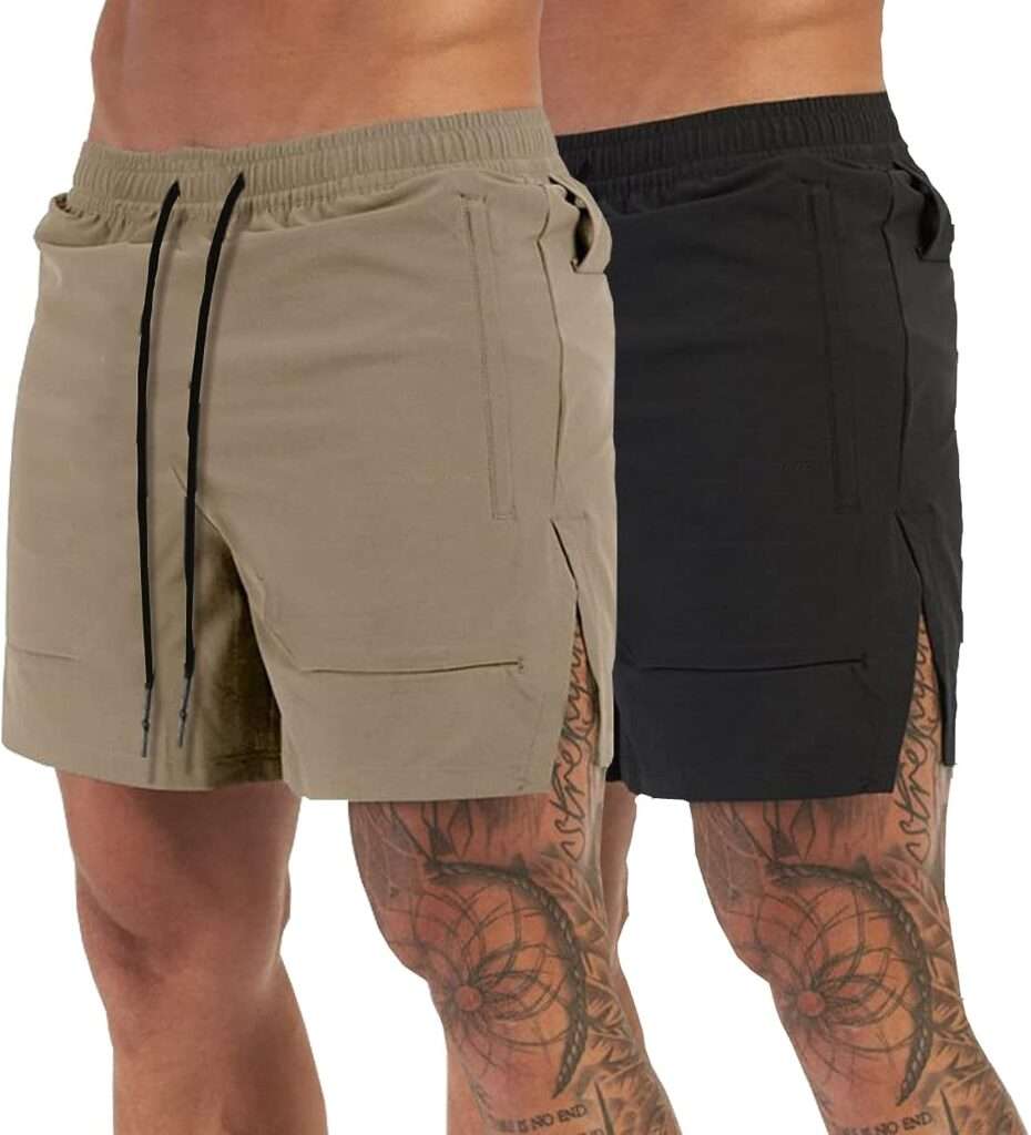 Muscle Killer Mens 2 Pack Gym Workout Shorts Athletic Training Shorts Bodybuilding Weightlifting Pants with Zipper Pockets
