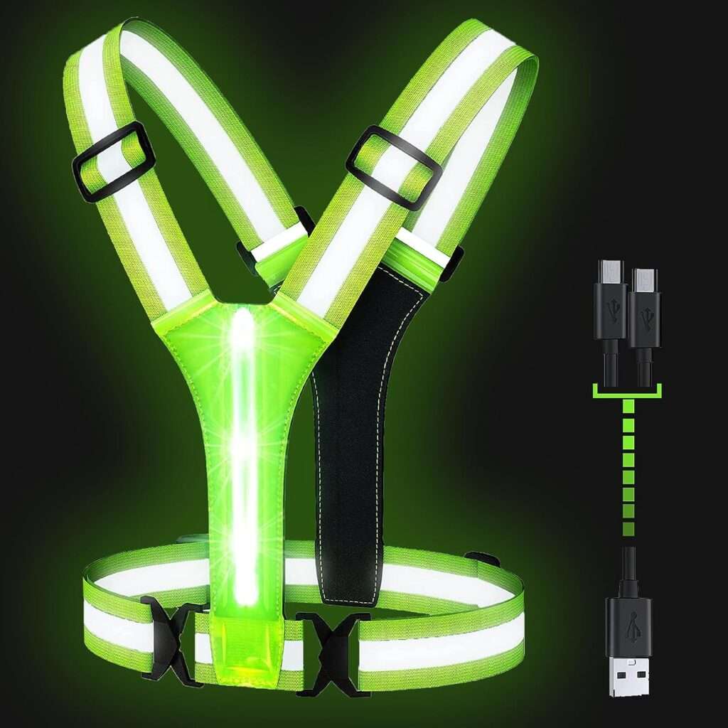 OMKHE LED Reflective Vest Running Gear, USB Rechargeable LED Light Up Vest High Visibility with Adjustable Waist/Shoulde