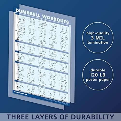 QuickFit 10 Pack - Exercise Workout Poster Set - Dumbbell, Suspension, Kettlebell, Resistance Bands, Stretching, Bodyweight, Barbell, Yoga Poses, Exercise Ball, Muscular System Chart - (18 x 27)