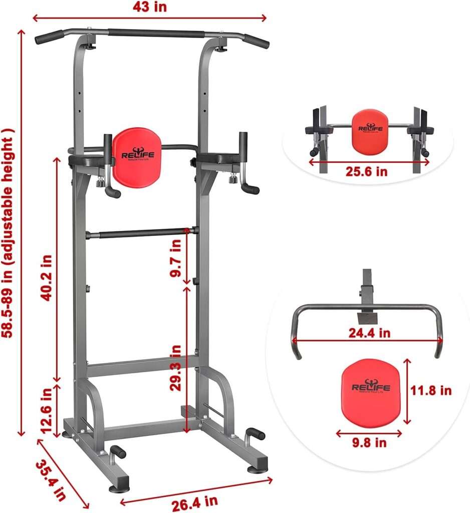 RELIFE REBUILD YOUR LIFE Power Tower Pull Up Bar Station Workout Dip Station for Home Gym Strength Training Fitness Equipment Newer Version